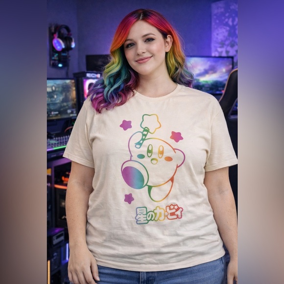 Nintendo Tops - NINTENDO Kirby Rainbow Colorful Graphic Tee Shirt Size L XXL Japanese Script